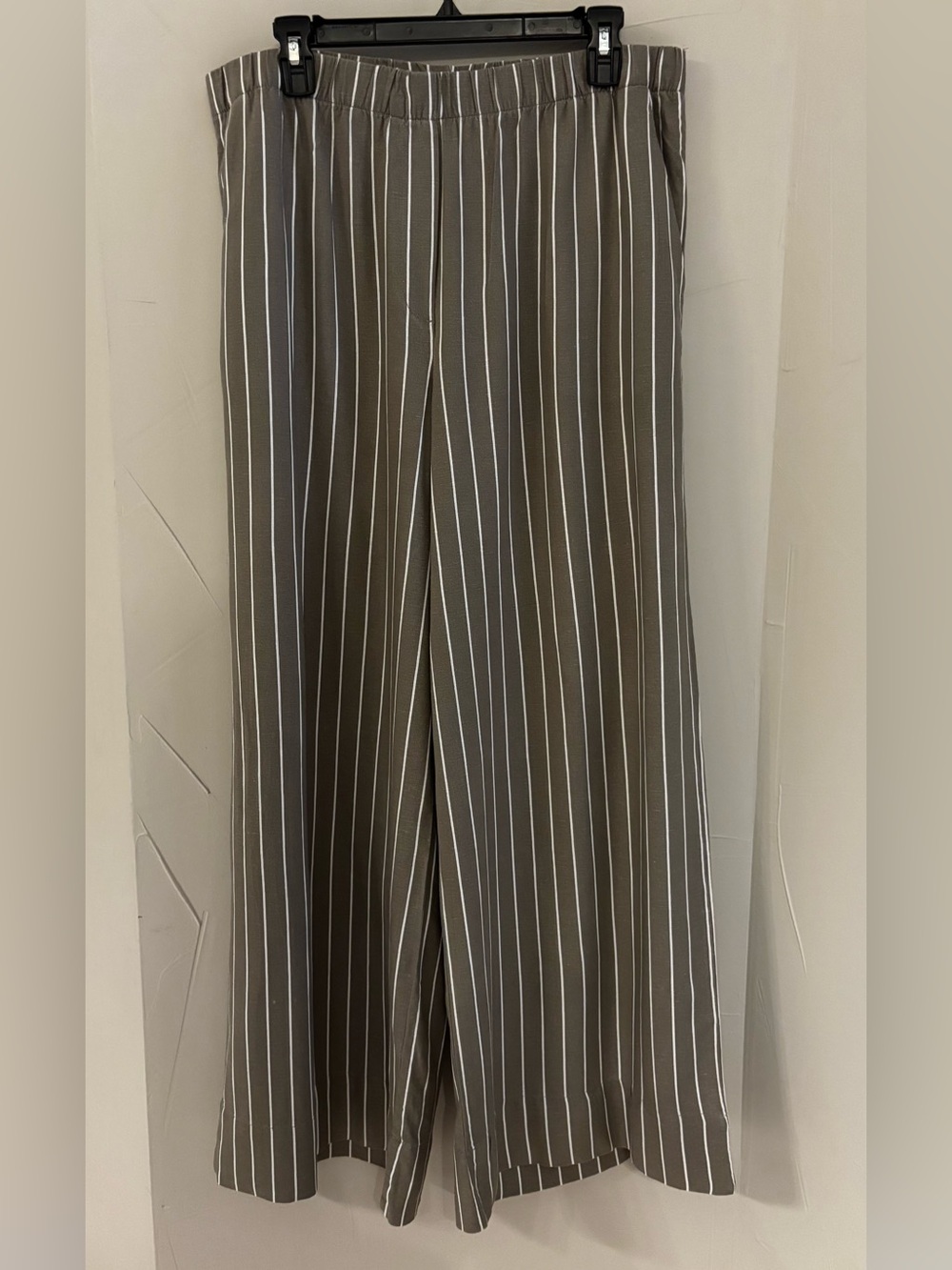 H&M Taupe Linen Wide-Leg Pinstripe Pants